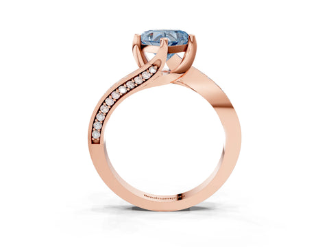 Rose gold Fancy Blue Heart Cut Solitaire Diamond Twist Band with Pavé Setting and Four-Prong Setting_3