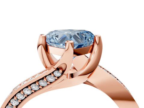 Rose gold Fancy Blue Heart Cut Solitaire Diamond Twist Band with Pavé Setting and Four-Prong Setting_4