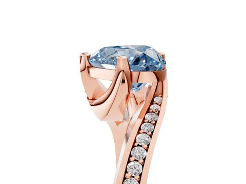 Rose gold Fancy Blue Heart Cut Solitaire Diamond Twist Band with Pavé Setting and Four-Prong Setting_5