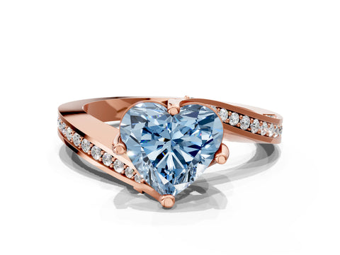 Rose gold Fancy Blue Heart Cut Solitaire Diamond Twist Band with Pavé Setting and Four-Prong Setting