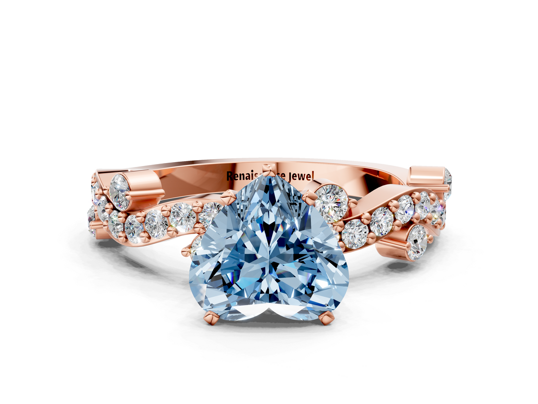 Rose gold Fancy Blue Heart  Cut Solitaire Diamond Twisted Band with Pave Setting_45