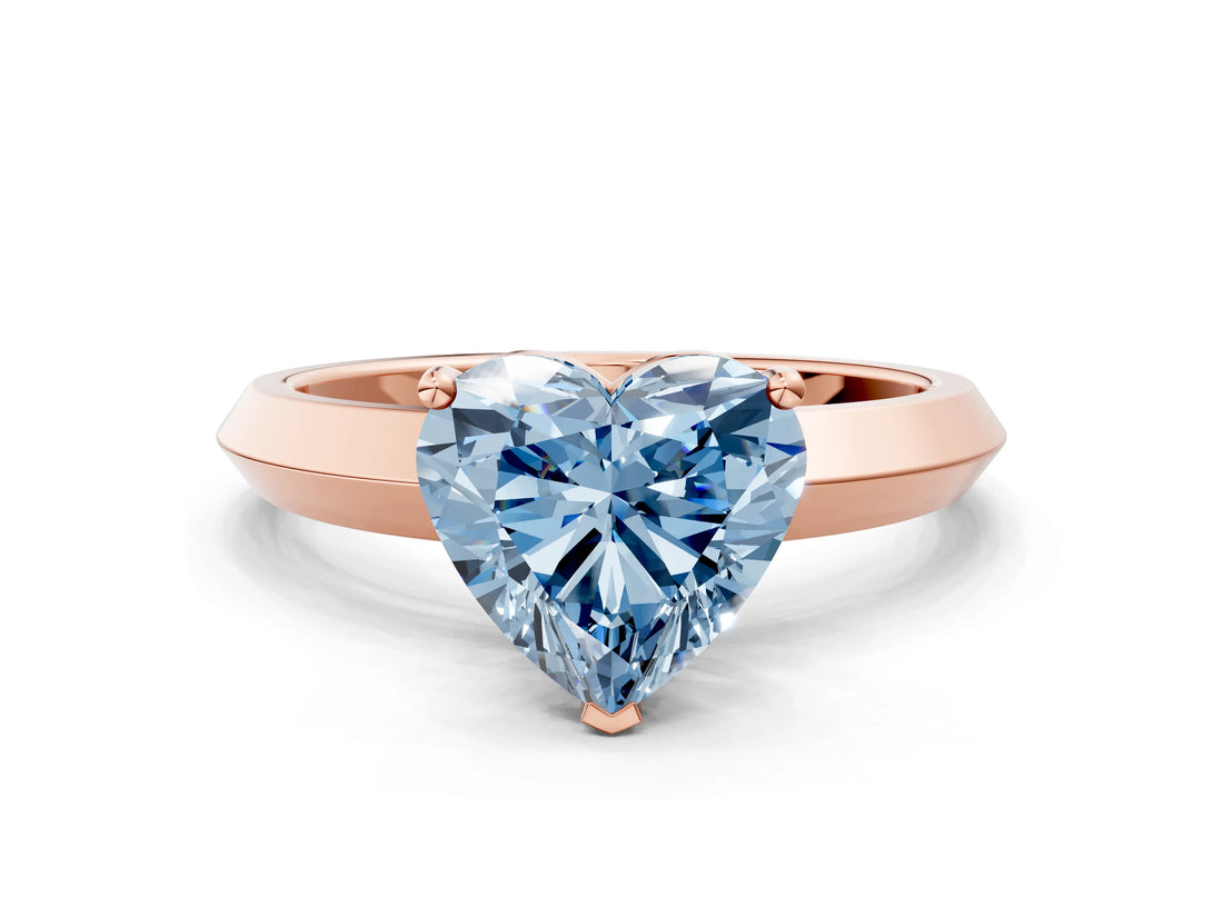 Rose gold Fancy Blue Heart  Cut Solitaire Engagement Ring with Flat Band and Four-Prong Setting