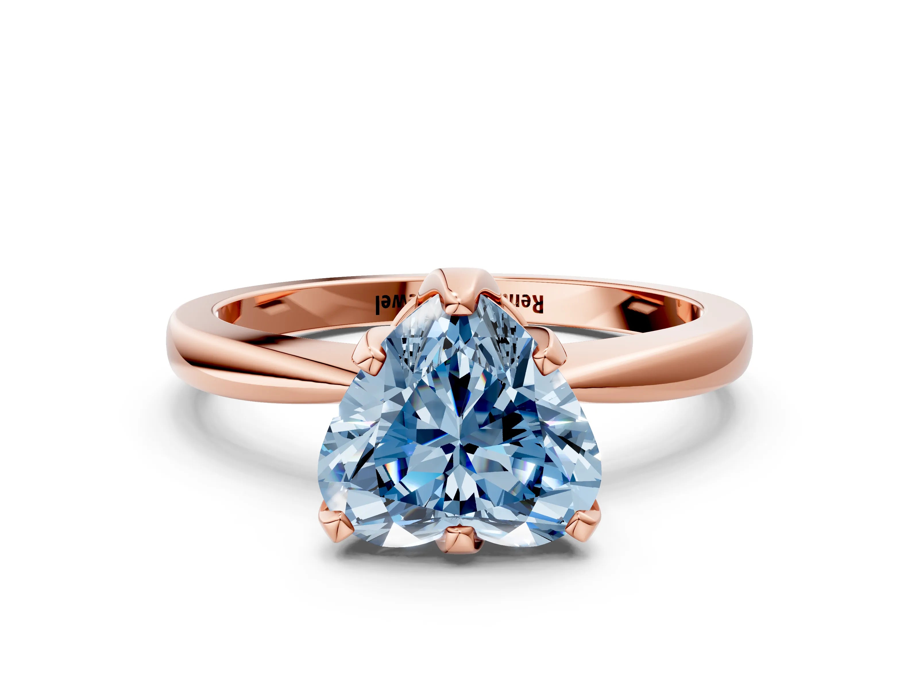Rose gold Fancy Blue Heart Cut Solitaire Engagement Ring with Six-Prong Setting and Tapered Band