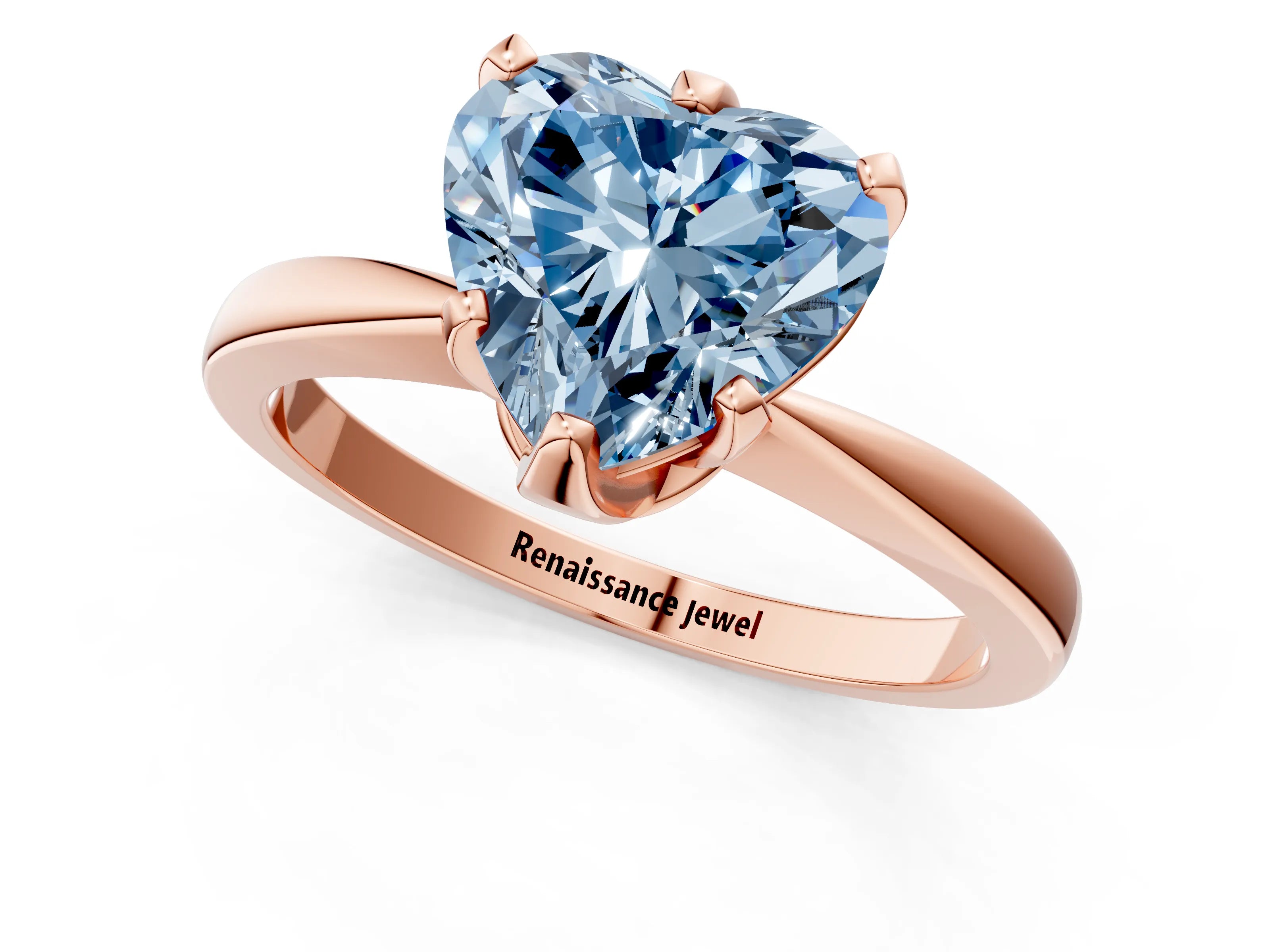 Rose gold Fancy Blue Heart Cut Solitaire Engagement Ring with Six-Prong Setting and Tapered Band_1