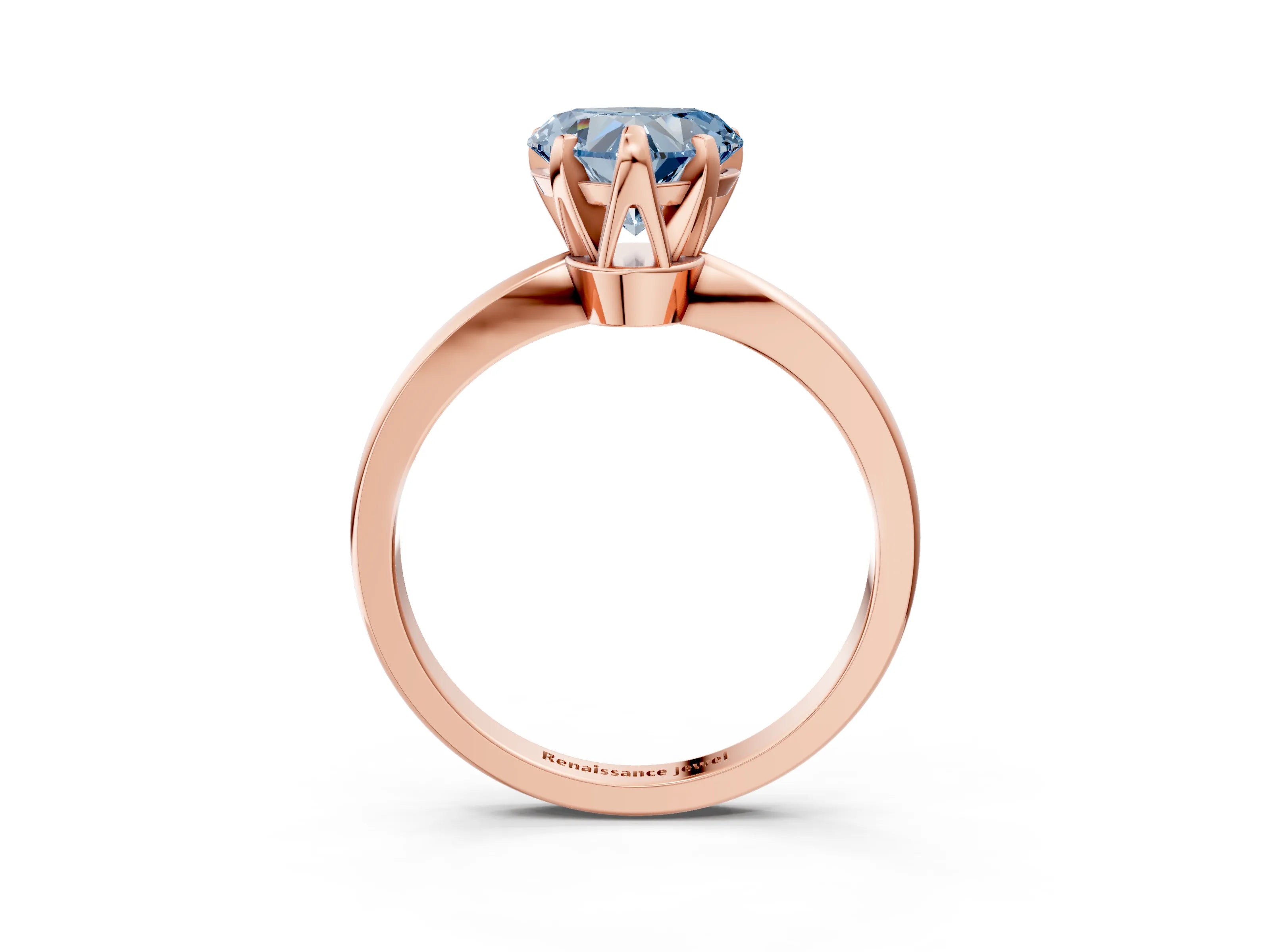 Rose gold Fancy Blue Heart Cut Solitaire Engagement Ring with Six-Prong Setting and Tapered Band_3