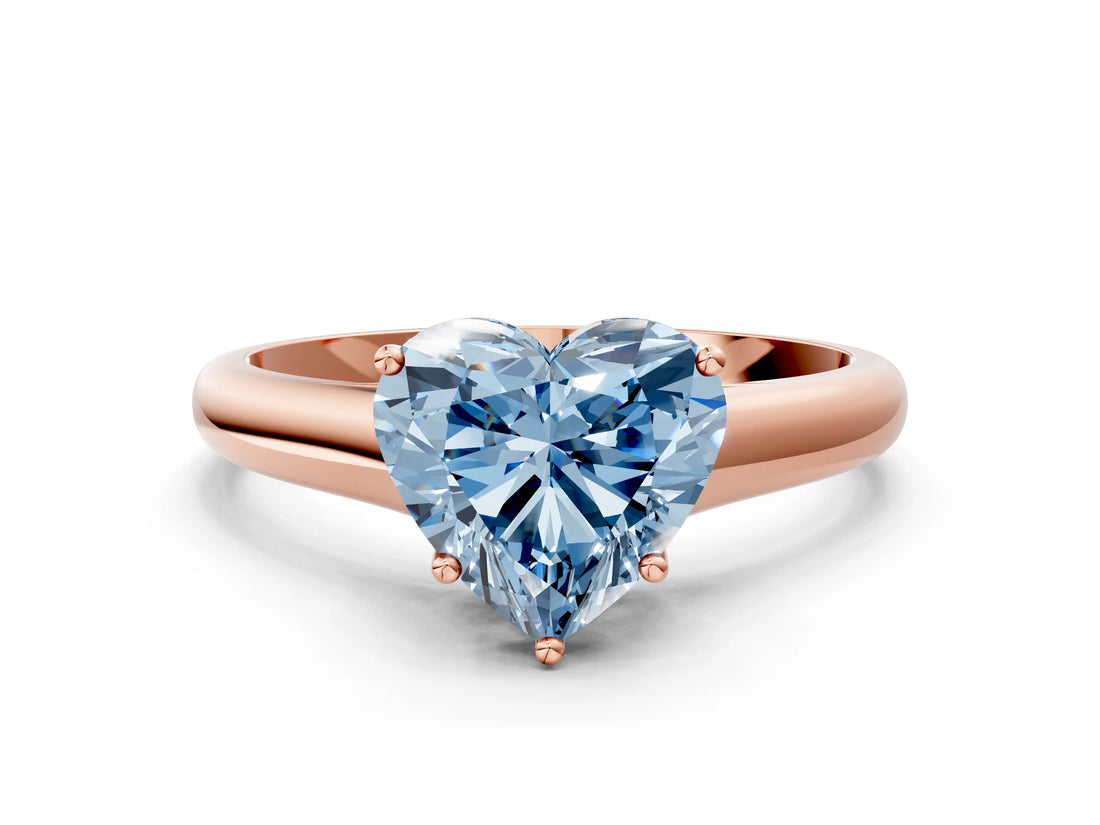 Rose gold Fancy Blue Heart Cut Solitaire Engagement Ring with Tapered Band and Four-Prong Setting_3