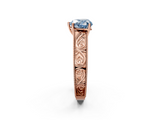 Rose gold Fancy Blue Heart  Cut Solitaire Engraved Band with Four-Prong Setting_64