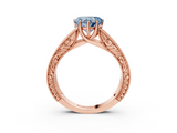 Rose gold Fancy Blue Heart  Cut Solitaire Engraved Band with Four-Prong Setting_65