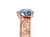 Rose gold Fancy Blue Heart  Cut Solitaire Engraved Band with Four-Prong Setting_67