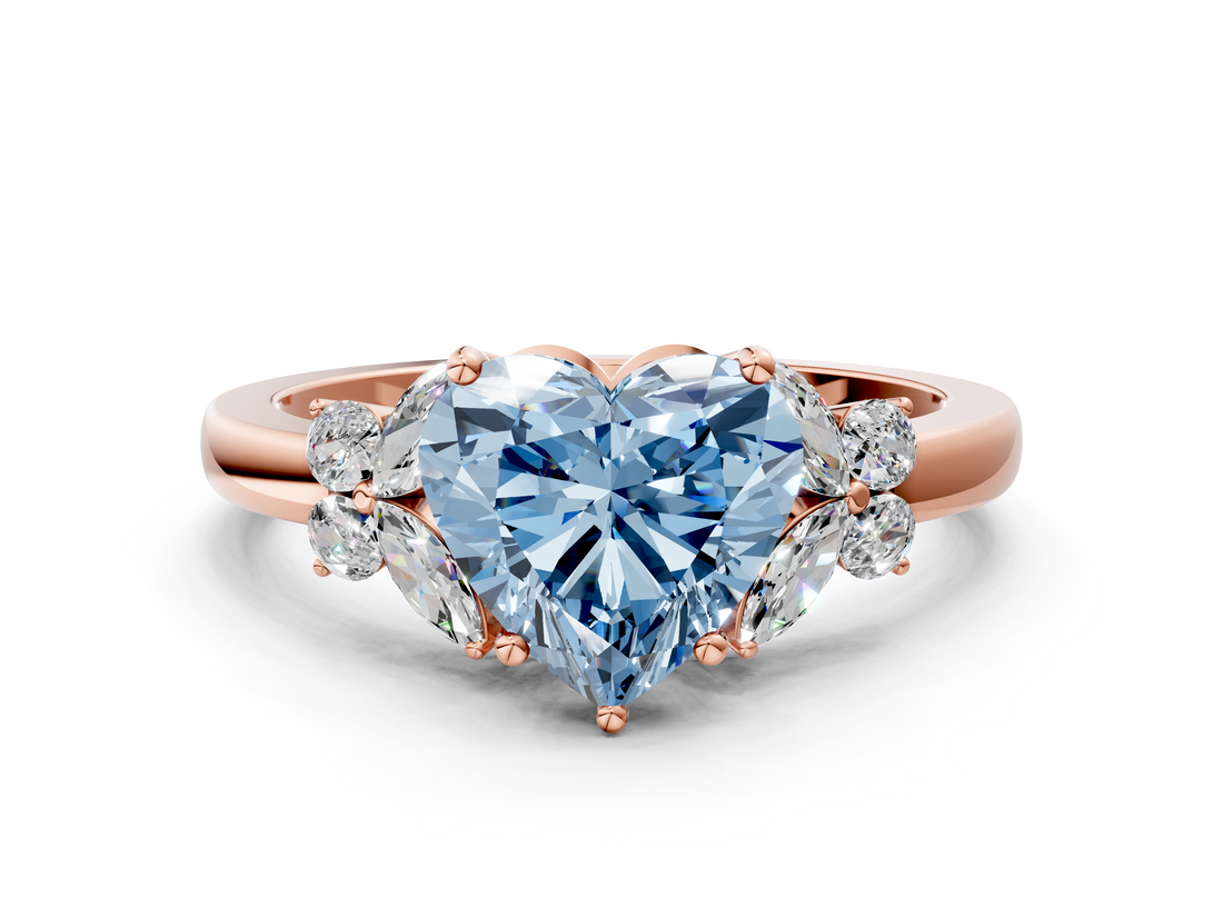 Rose gold Fancy Blue Heart  Cut Solitaire Floral Diamond Ring with Four-Prong Setting_36