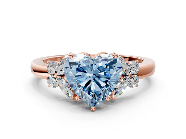 Rose gold Fancy Blue Heart  Cut Solitaire Floral Diamond Ring with Four-Prong Setting