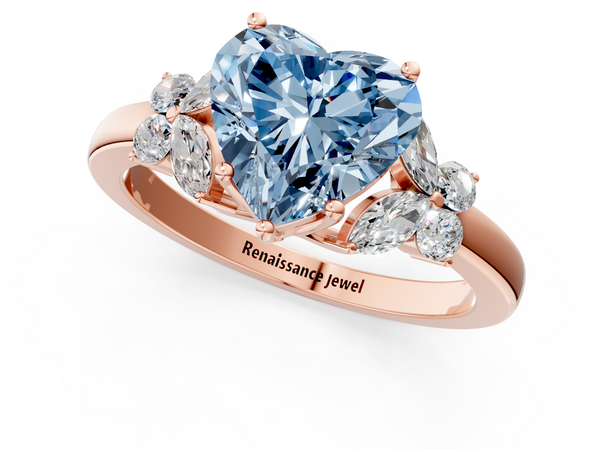 Rose gold Fancy Blue Heart  Cut Solitaire Floral Diamond Ring with Four-Prong Setting