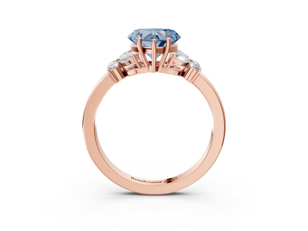 Rose gold Fancy Blue Heart  Cut Solitaire Floral Diamond Ring with Four-Prong Setting