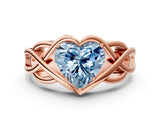 Rose gold Fancy Blue Heart Cut Solitaire Intertwined Band Prong Setting Ring