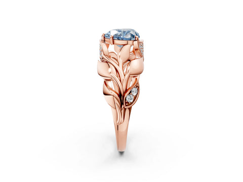 Rose gold Fancy Blue Heart Cut Solitaire Leaf-Inspired Engagement Ring with Prong Setting_2