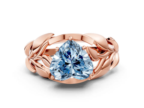 Rose gold Fancy Blue Heart Cut Solitaire Leaf-Inspired Engagement Ring with Prong Setting