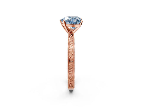 Rose gold Fancy Blue Heart Cut Solitaire Milgrain Engraved Band with Four-Prong Setting_2
