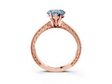 Rose gold Fancy Blue Heart Cut Solitaire Milgrain Engraved Band with Four-Prong Setting_3