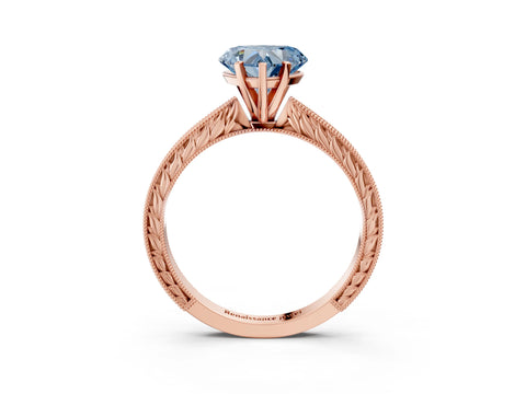 Rose gold Fancy Blue Heart Cut Solitaire Milgrain Engraved Band with Four-Prong Setting_3