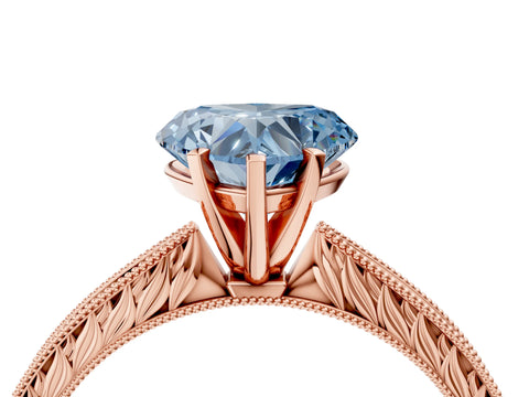 Rose gold Fancy Blue Heart Cut Solitaire Milgrain Engraved Band with Four-Prong Setting_4