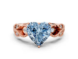 Rose gold Fancy Blue Heart Cut Solitaire Milgrain Leaf Band with Prong Setting