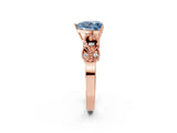 Rose gold Fancy Blue Heart Cut Solitaire Milgrain Leaf Band with Prong Setting_2