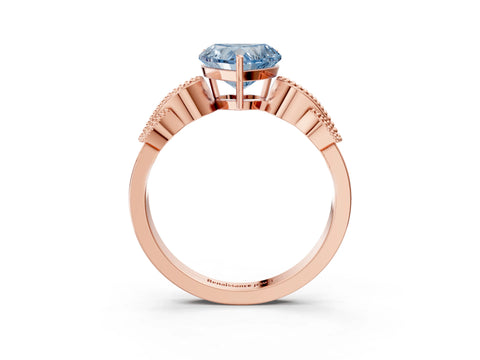 Rose gold Fancy Blue Heart Cut Solitaire Milgrain Leaf Band with Prong Setting_3