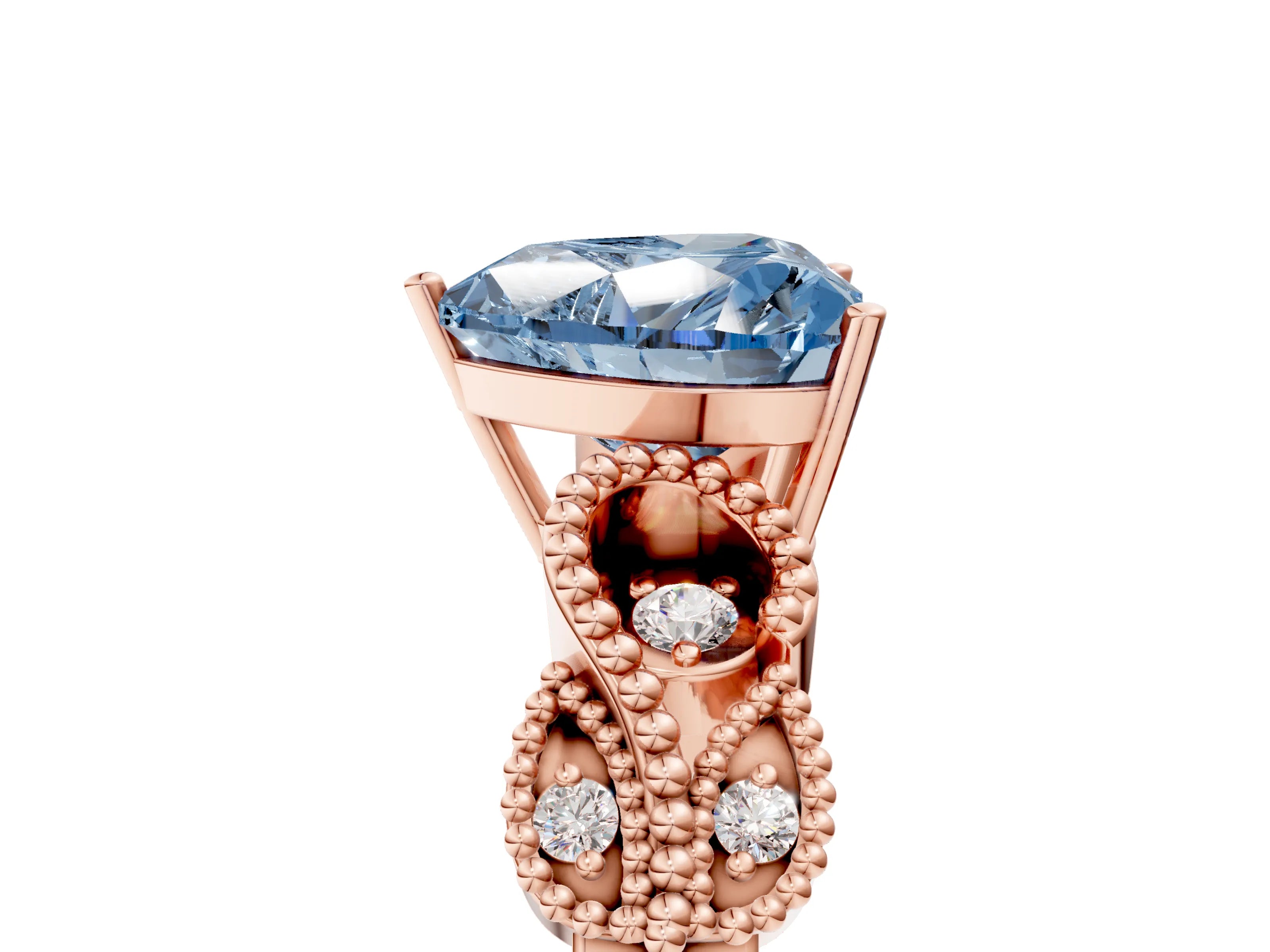 Rose gold Fancy Blue Heart Cut Solitaire Milgrain Leaf Band with Prong Setting_5