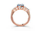 Rose gold Fancy Blue Heart Cut Solitaire Princess Side Stone Engraved Band Prong Setting Ring_3