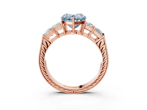 Rose gold Fancy Blue Heart Cut Solitaire Princess Side Stone Engraved Band Prong Setting Ring_3