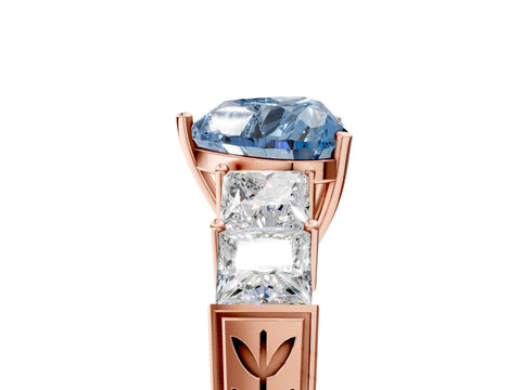 Rose gold Fancy Blue Heart Cut Solitaire Princess Side Stone Engraved Band Prong Setting Ring_5