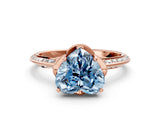 Rose gold Fancy Blue Heart Cut Solitaire Split Shank Pave Diamond Engagement Ring with Four-Prong Setting