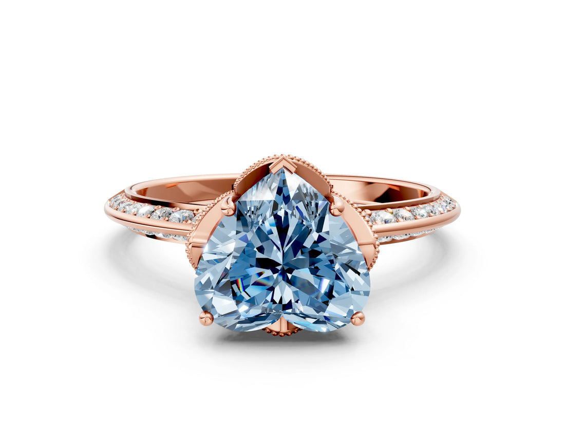 Rose gold Fancy Blue Heart Cut Solitaire Split Shank Pave Diamond Engagement Ring with Four-Prong Setting_24