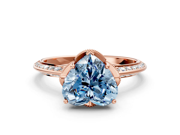 Rose Gold Heart-Shaped Graduated Pave Engagement Ring Setting for Fancy Blue Center