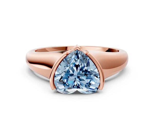 Rose gold Fancy Blue Heart Cut Solitaire Tension Set Diamond Ring with Split Shank Band