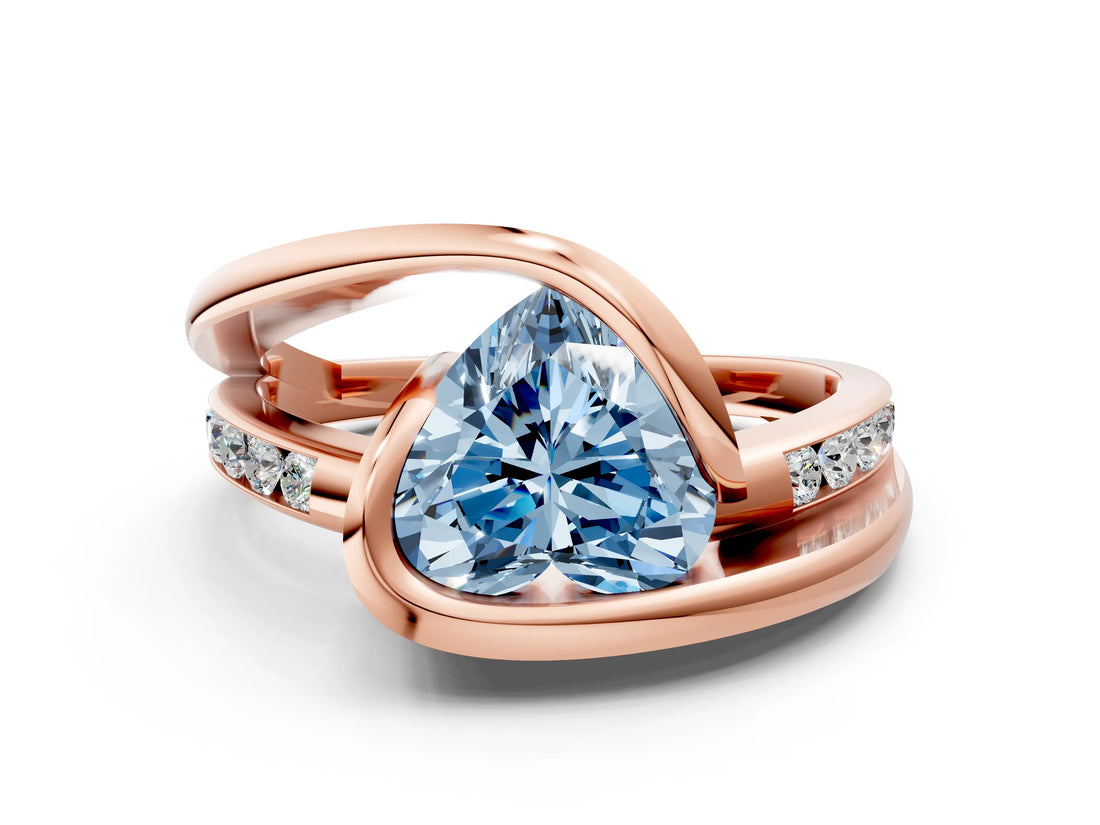 Rose gold Fancy Blue Heart Cut Solitaire Tension-Set Diamond Split Shank Ring_12
