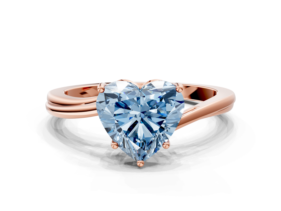 Rose gold Fancy Blue Heart  Cut Solitaire Twist Band Ring with Four-Prong Setting_37