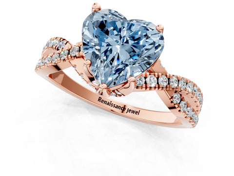 Rose gold Fancy Blue Heart Cut Solitaire Twist Pave Diamond Engagement Ring with Prong Setting_25