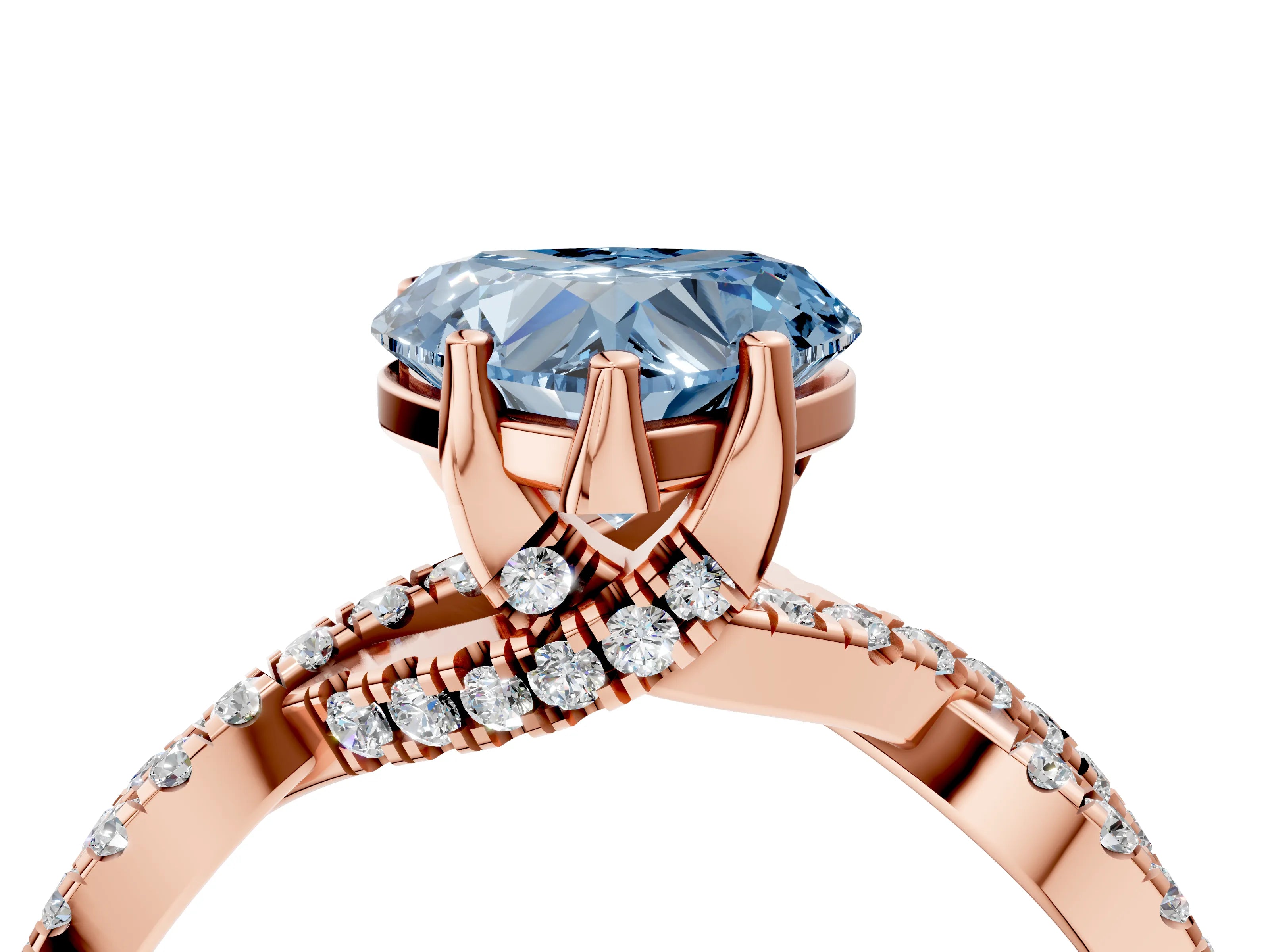 Rose gold Fancy Blue Heart Cut Solitaire Twist Pave Diamond Engagement Ring with Prong Setting_28