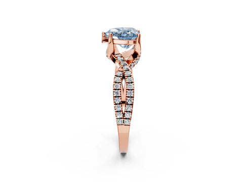Rose gold Fancy Blue Heart Cut Solitaire Twist Pave Diamond Engagement Ring with Prong Setting_2