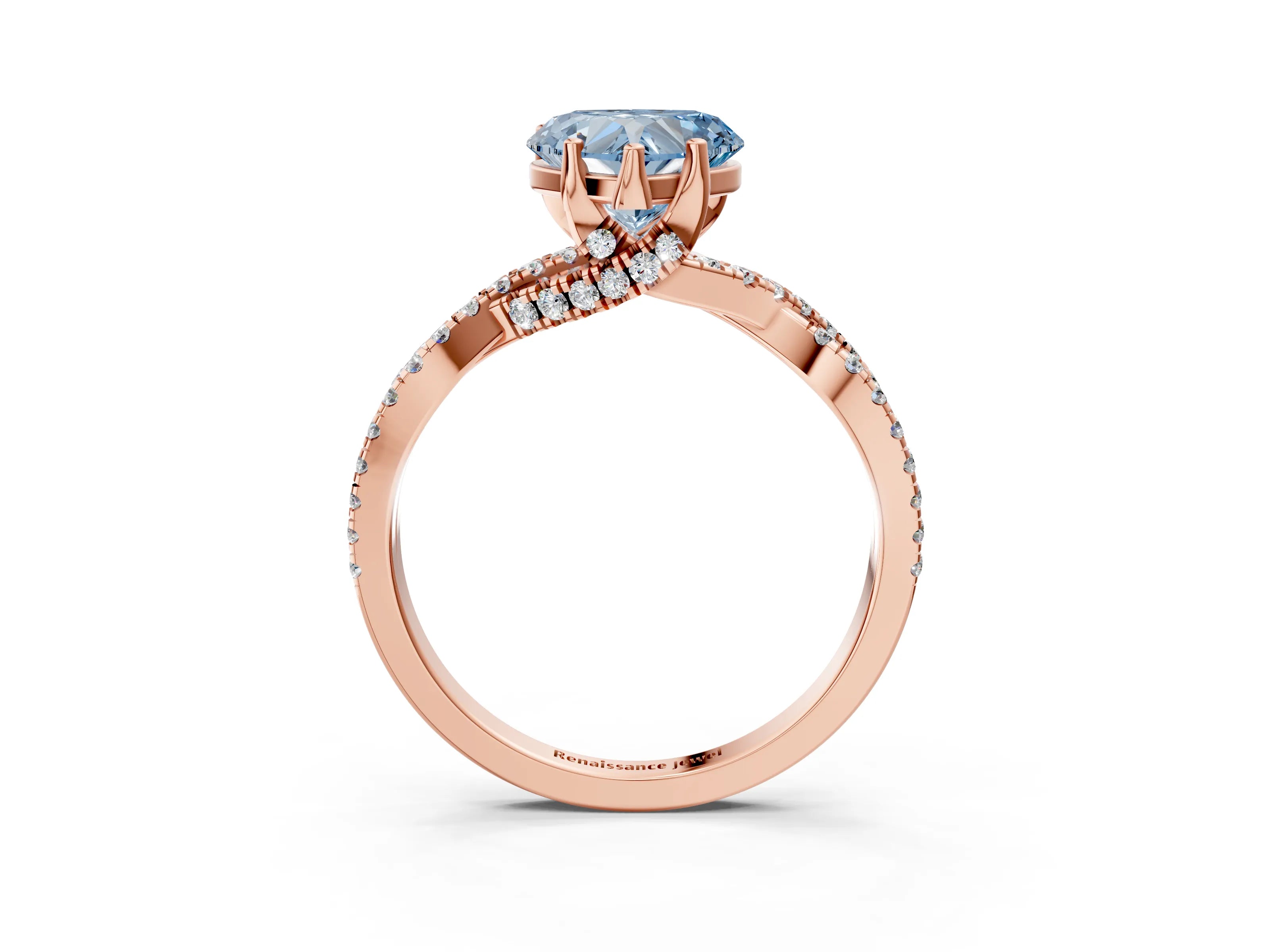 Rose gold Fancy Blue Heart Cut Solitaire Twist Pave Diamond Engagement Ring with Prong Setting_3