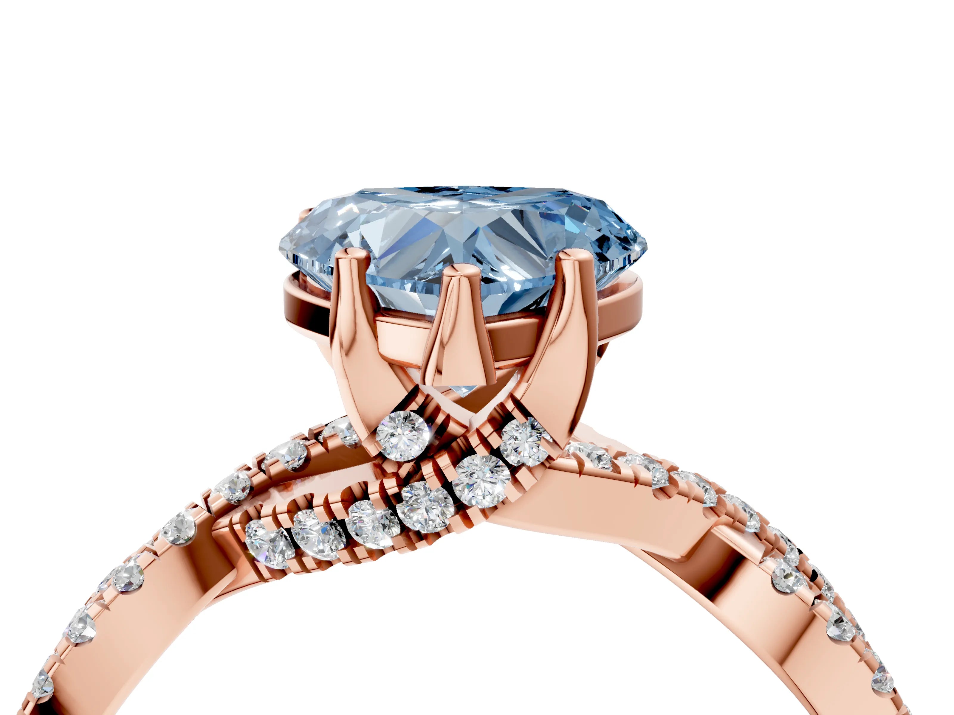 Rose gold Fancy Blue Heart Cut Solitaire Twist Pave Diamond Engagement Ring with Prong Setting_4