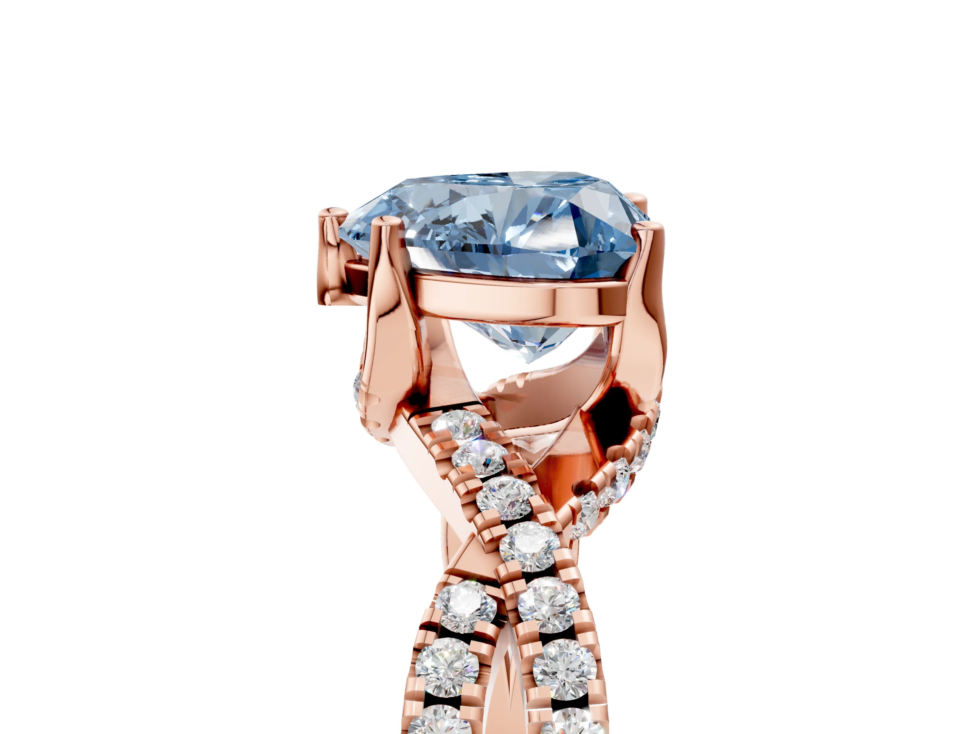Rose gold Fancy Blue Heart Cut Solitaire Twist Pave Diamond Engagement Ring with Prong Setting_5