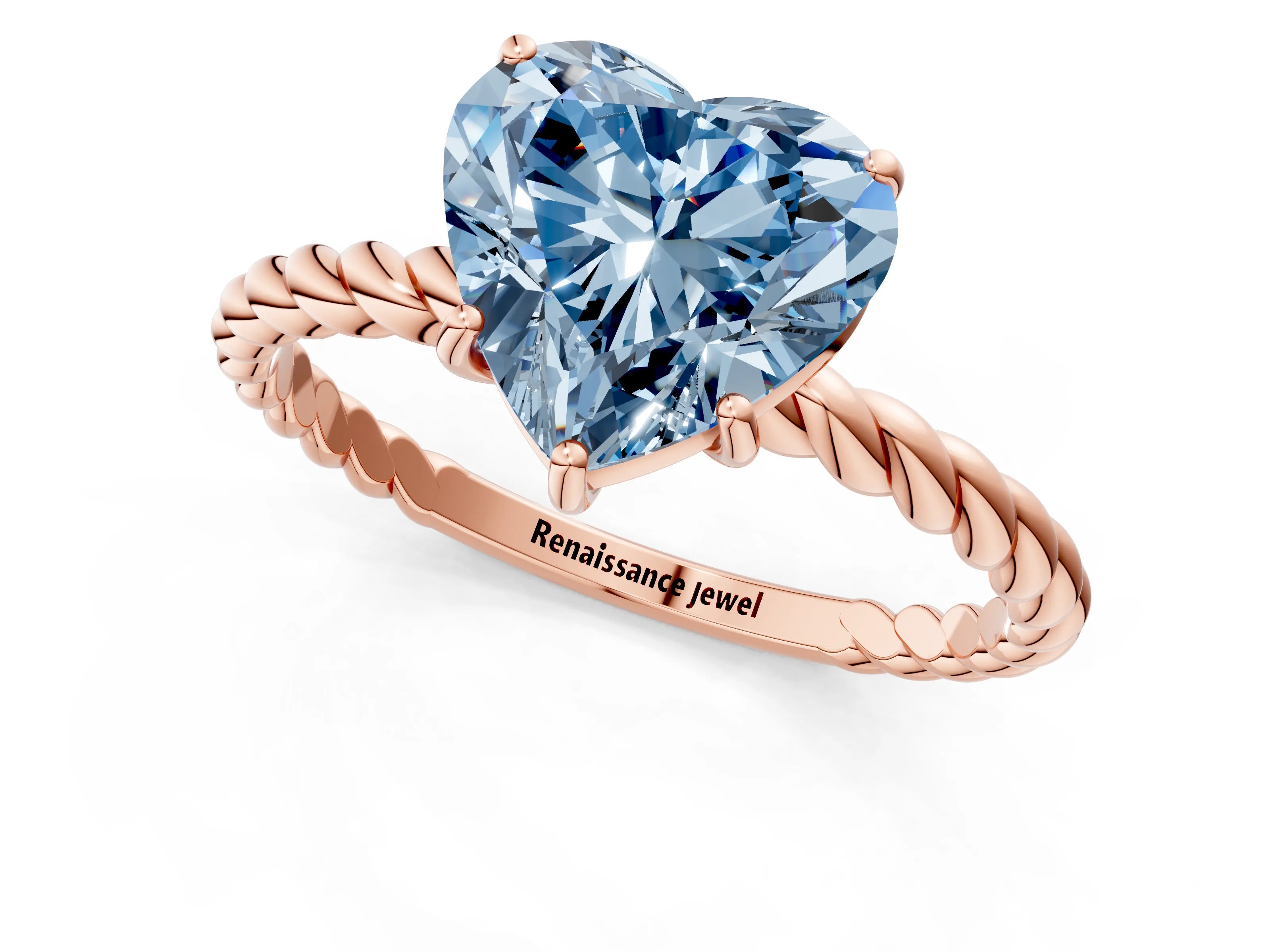 Rose gold Fancy Blue Heart Cut Solitaire Twisted Band 4-Prong Ring_1