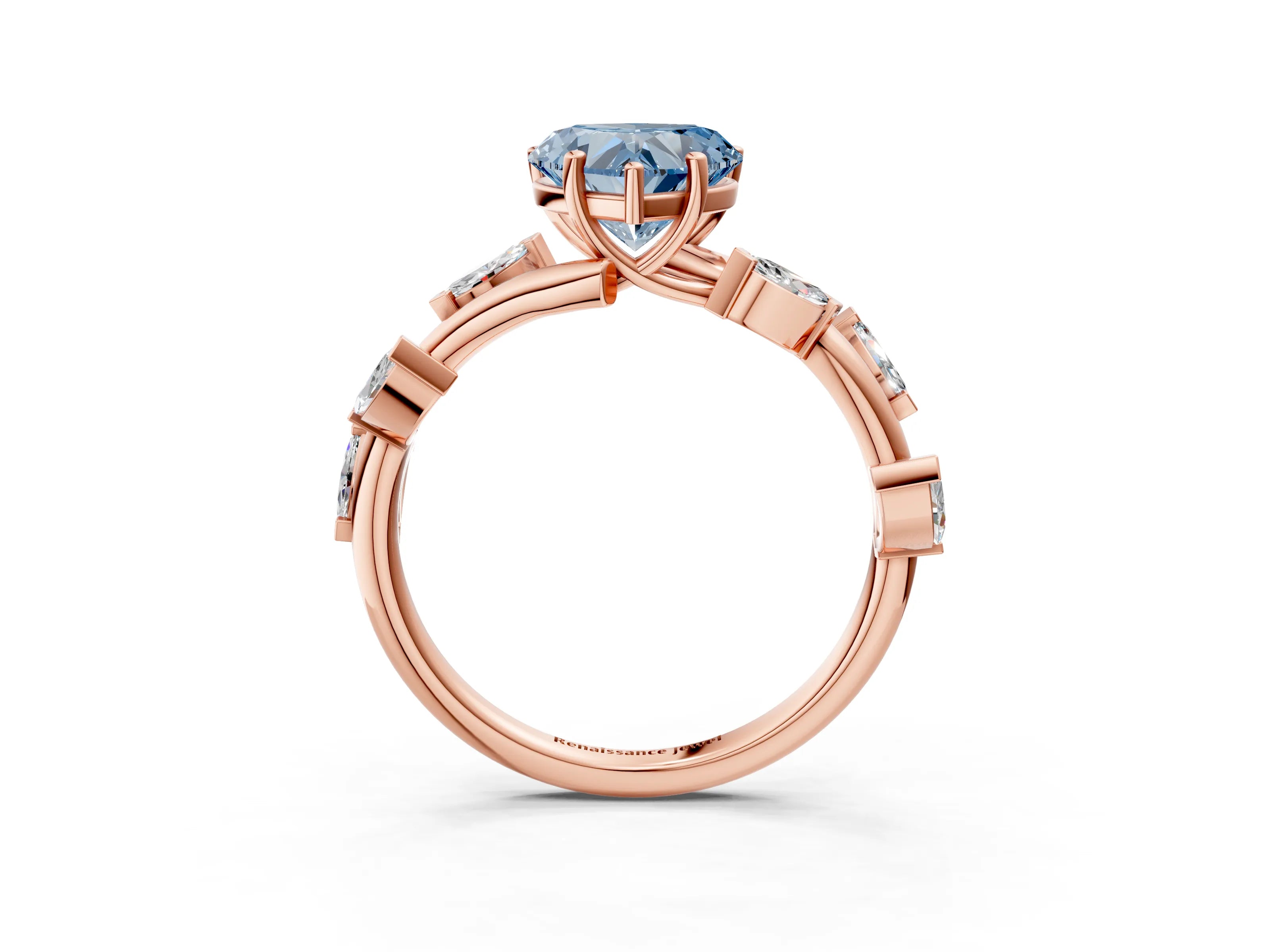 Rose gold Fancy Blue Heart Cut Solitaire Twisted Band Marquise Accent Prong Setting Ring_3