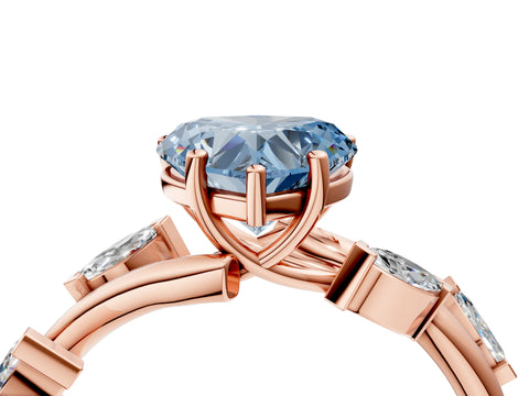 Rose gold Fancy Blue Heart Cut Solitaire Twisted Band Marquise Accent Prong Setting Ring_4