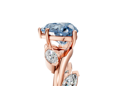 Rose gold Fancy Blue Heart Cut Solitaire Twisted Band Marquise Accent Prong Setting Ring_5