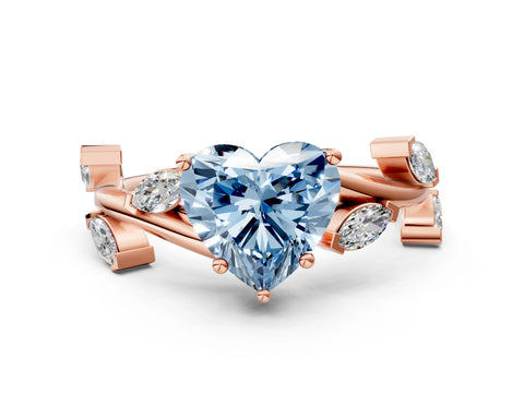Rose gold Fancy Blue Heart Cut Solitaire Twisted Band Marquise Accent Prong Setting Ring