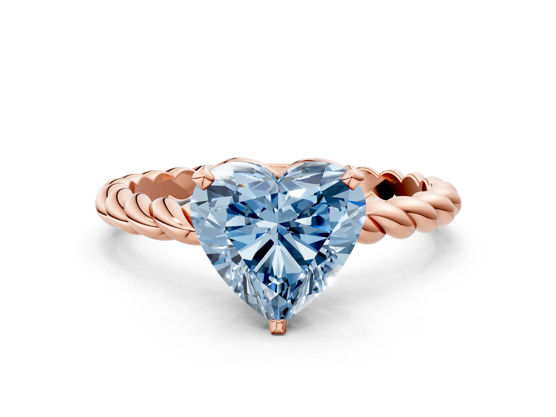 Rose gold Fancy Blue Heart  Cut Solitaire Twisted Band with Four-Prong Setting_90