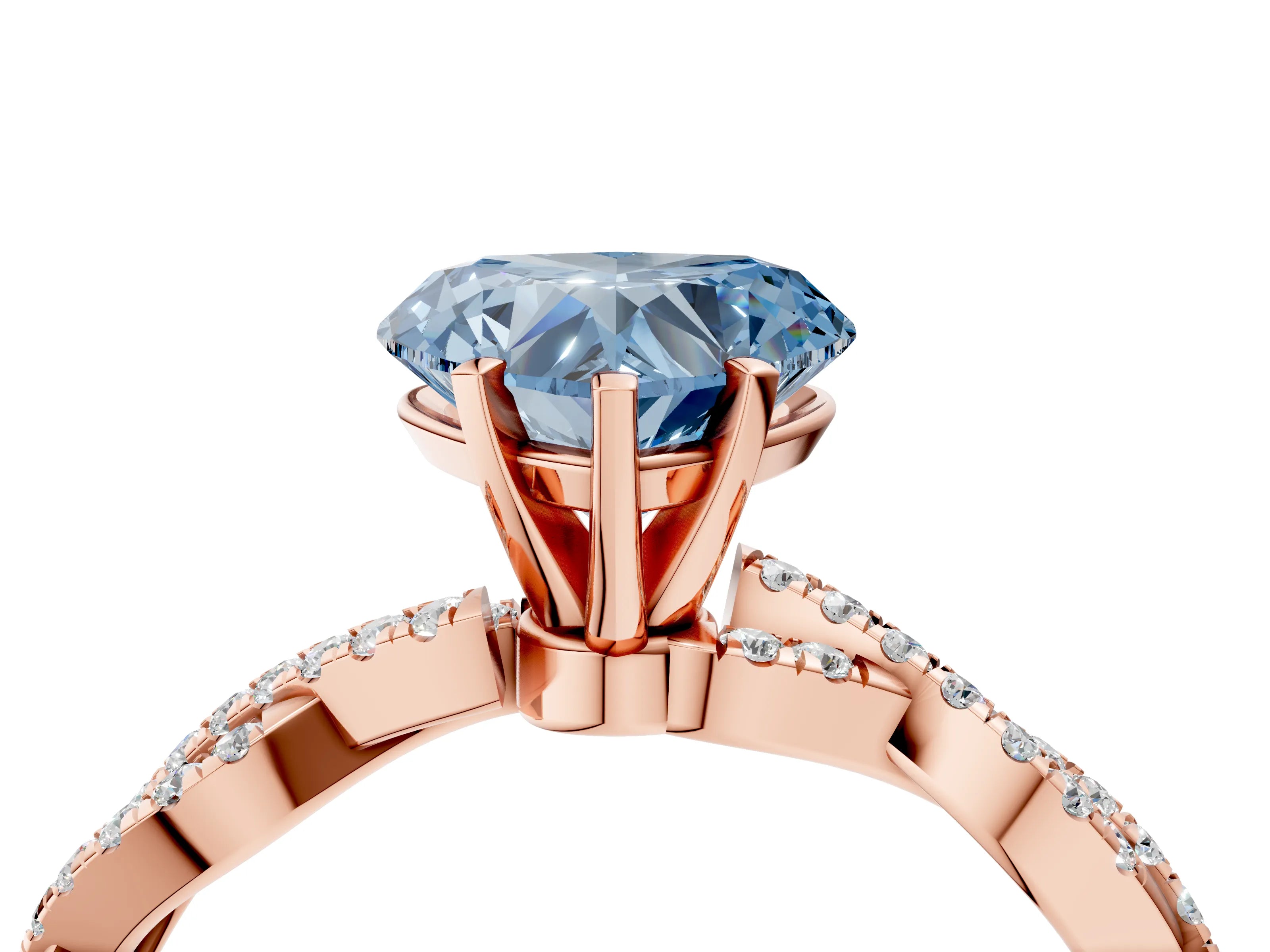 Rose gold Fancy Blue Heart Cut Solitaire Twisted Pave Band with Four-Prong Setting_7